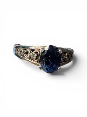 Vintage 925 Sterling Silver Sapphire Blue Heart Filigree Ring Size 7